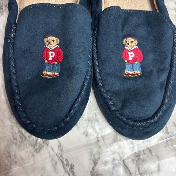 POLO Ralph Lauren Dezi men’s‎ Size 13 Navy Suede Leather Moccasin Slippers Bear main image 4